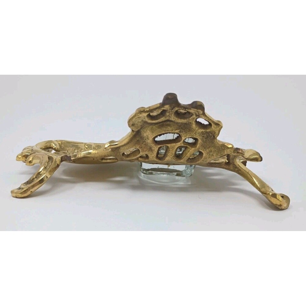 Antique Solid Brass Art Nouveau Writing Desk Set w/ Glass Inkwell - Picture 5 of 16